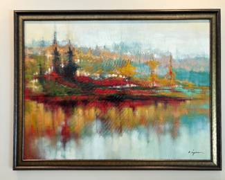 Original signed artwork K. Dopino autumn lake