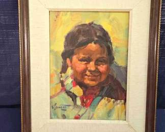 OIL PAINTING OF A YOUNG NATIVE AMERICAN.CHILD