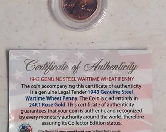 1943 Steel War Penny clad in 24k rose gold