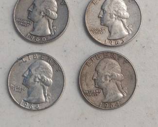 4 Silver Washington Quarters - 1960,1963, (2) 1964