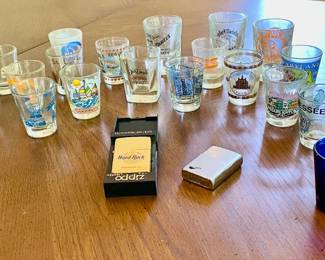 Lot 044-LR: Shot Glasses & Zippo Lighters

Features: 
•	28 various commemorative shot glasses
•	2 Zippo lighters

Dimensions: N/A


Condition: Good pre-owned condition. Please refer to photos.

