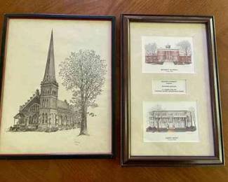 Lot 144-LR: Nashville Art

Features: 
•	A framed pair of 1990 lithographs by Phil Ponder, given to our Client:
o	“Belmont Mansion (Acklen Hall)”
o	“North Front (Freeman Hall”)
•	Framed pen-and-ink of a church, untitled, signed by artist, J. Gore

Dimensions: N/A


Condition: Both pieces are in Very Good pre-owned condition


