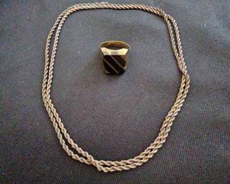Mens Sterling Silver Ring  Chain