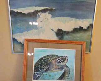 Sea Turtle Signed Painting B. Liano Wavescape By Kirk Wilkinson 
