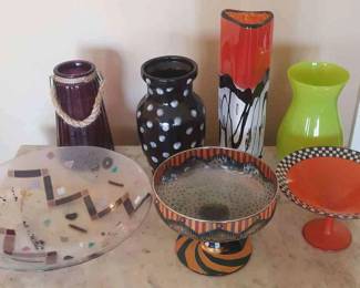 Art Glass Vases, Mackenzie Childs Compote 