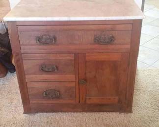 Antique Wood Cabinet With Removeable Marble Top