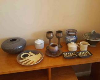 Studio Pottery Casserole, Vase, Planter, Plate Cups