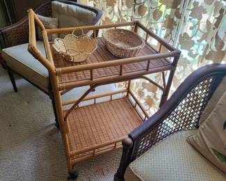 Bamboo & Wicker Tea Cart Table