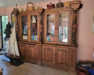 Large Antique Wood Dual Cabinet 