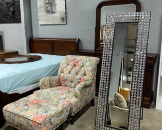 Pier 1 Chair with Ottoman and Bling Mirror Orlando Estate Auction