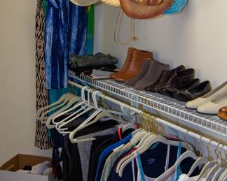 Assortment of hats, shoes, and clothing