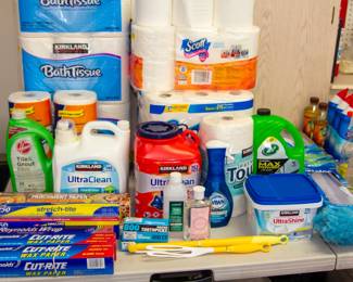 Assortment of house cleaning supplies
