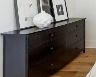 Pottery Barn Chloe Extra Wide Wood Dresser  with 6 drawers, Black finish 62" w x 18" d x 36" h. $375