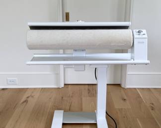 $1000 Commercial Rotary Iron with 32 Inch Wide Roller, Steam Power, Foot Pedal Operation, Finger Guard, Foldaway Design, Transportation Wheels and Dual Tank Design. Requires 220-240 V outlet