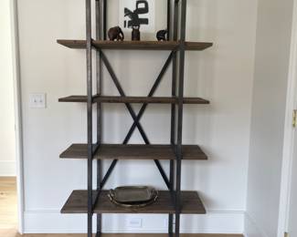 RH Wyatt Shelving with brush metal & reclaimed pine wood - 2 available $350 each. 67"W x 19"D x 79”H  