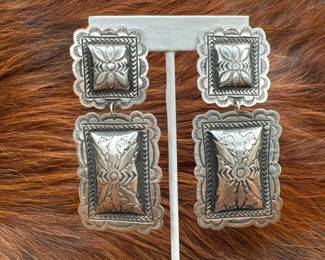 #548 • Native American Sterling Concho Dangle Earrings, 26g
