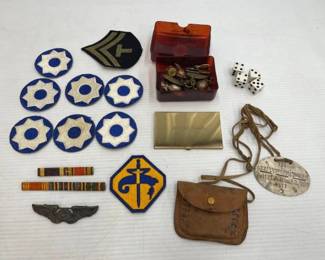 #1812 • Patches, Pins, Case, Dice & German ID Dog Tag
