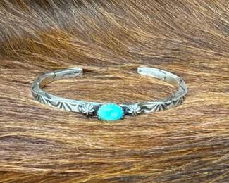 #532 • Native American Sterling Cuff with Turquoise Stone, 16g
