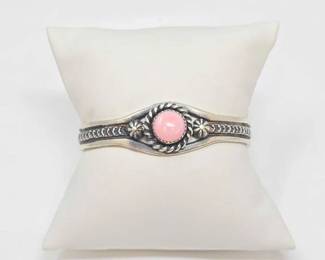 #564 • Native American Sterling Round Pink Conch Cuff Bracelet, 12.24g

