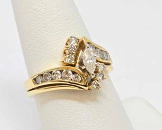 #702 • 14K Gold Marquise-Cut Diamond Bridal Set, 6.49g

