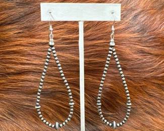 #546 • Native American Sterling Teardrop Beaded Earrings, 6g
