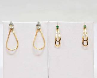 #716 • (2) 14K Gold Earrings with Chrysoprase & Aqua Stones, 4g
