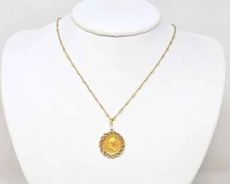 #706 • 14K Gold Chain with Fine Gold 1/10oz Canadian Maple Leaf Coin Pendant, 6.45g
