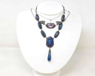 #914 • (3) Sterling Necklaces with Semi Percious Stones & Diamond, 35.81g
