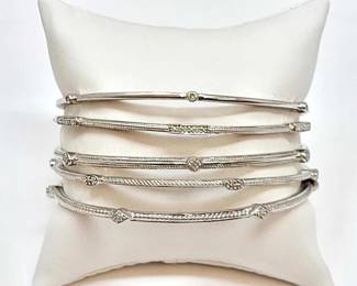 #912 • (6) Sterling Bangle Bracelets with Diamonds, 66.56g

