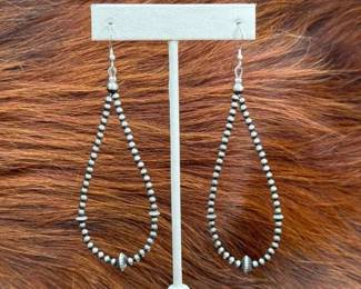 #550 • Native American Sterling Teardrop Beaded Earrings, 6g
