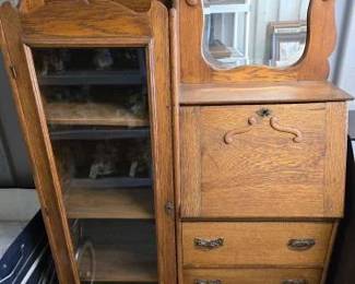 #7744 • Antique Side by Side Secretary & Curio Cabinet
