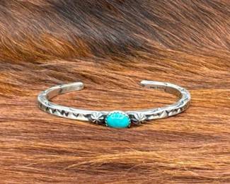 #542 • Native American Sterling Cuff with Turquoise Stone, 16g
