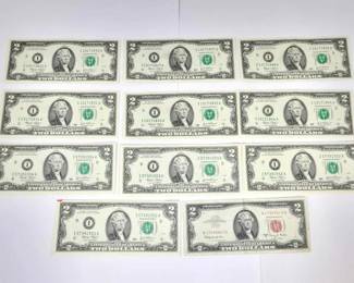#1520 • (11) $2 US Banknotes
