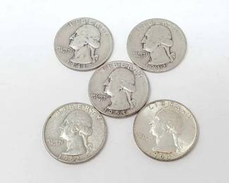 #1400 • (5) 1941-1964 90% Silver Washington Quarters
