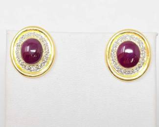 #600 • 5.65tcw Natural Diamond & Ruby 18K Gold Earring Set, 13.32g
