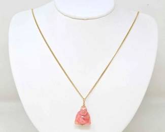 #708 • 14K Gold Chain with Jade Carved Buddah Stone, 16.45g
