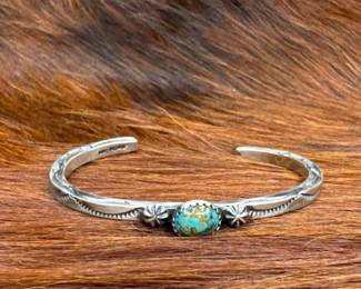#540 • Native American Sterling Cuff with Turquoise Stone, 16g
