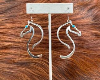 #544 • Native American Sterling Horse Earrings with Turquoise Stones, 12g
