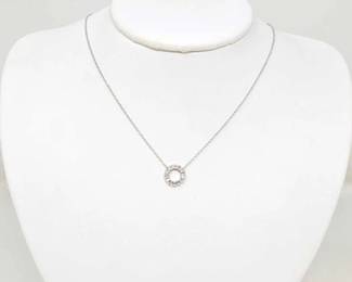#724 • 14K White Gold Necklace with Circle Baguette Pendant, 2.12g
