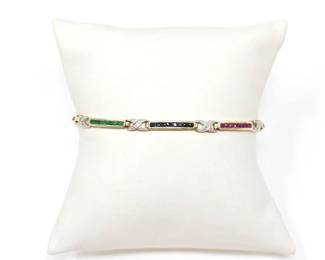 #802 • 10KP Ruby, Sapphire, Emerald & Diamond Bracelet, 5.60g

