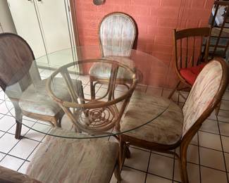 Rattan Glass Dining Table