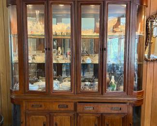 vintage lighted china hutch with beveled glass sides