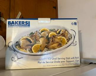 Bakers Corner 13" Oval Serving Dish with Rack