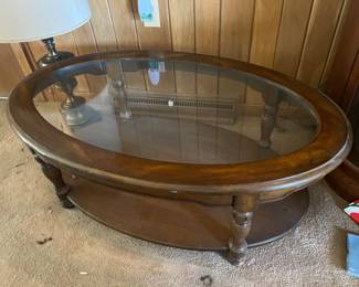 oval wood & glass top table