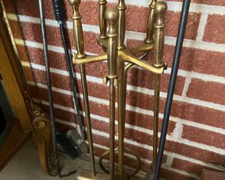vintage brass fireplace tools
