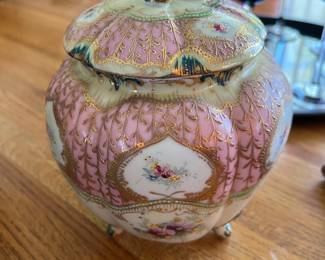 vintage Nippon style porcelain floral cracker box lidded jar