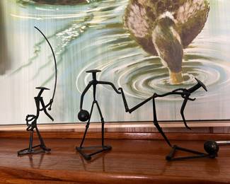 fishing & bowling metal desk sculptures