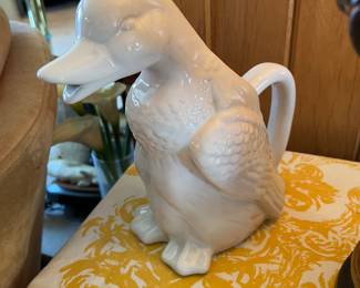 Vintage white ceramic duck pitcher