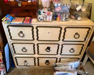  Hollywood Regency Dorothy Draper style cream chest (we have missing drawer pull)