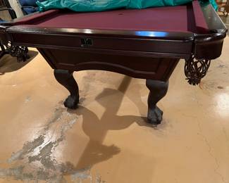 Kasson pool table with burgundy felt; claw feet